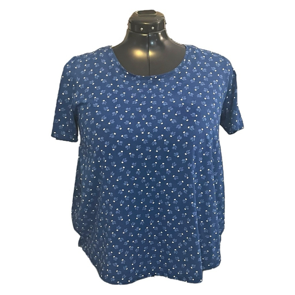 Women's Gudrun SJODEN Organic Cotton Short Sleeve T-shirt, L, Blue Floral - Picture 1 of 11